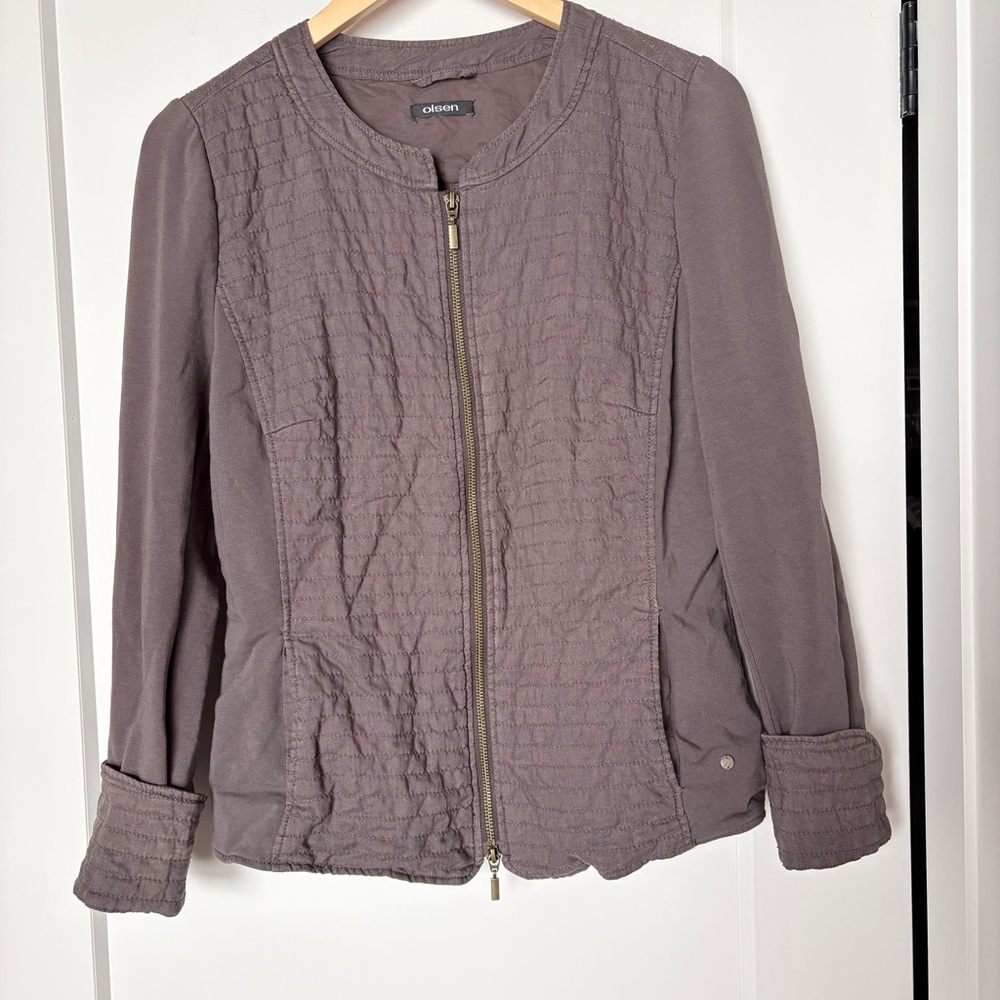 Olsen Brown Linen & Cotton Zip Jacket – US M (10) – Quilted Front, Gorpcore